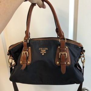 Prada purse, navy and camel